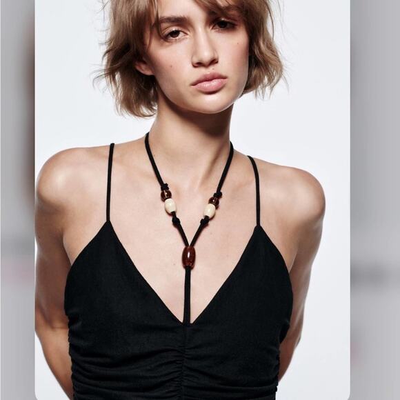 Zara Black Beaded Ruched Dress Size Medium - Picture 3 of 6